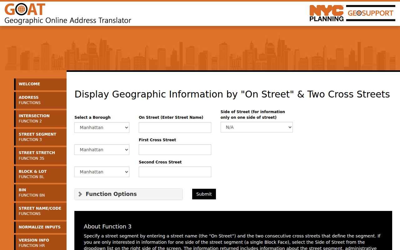The Bronx street directory GOAT street intersection search